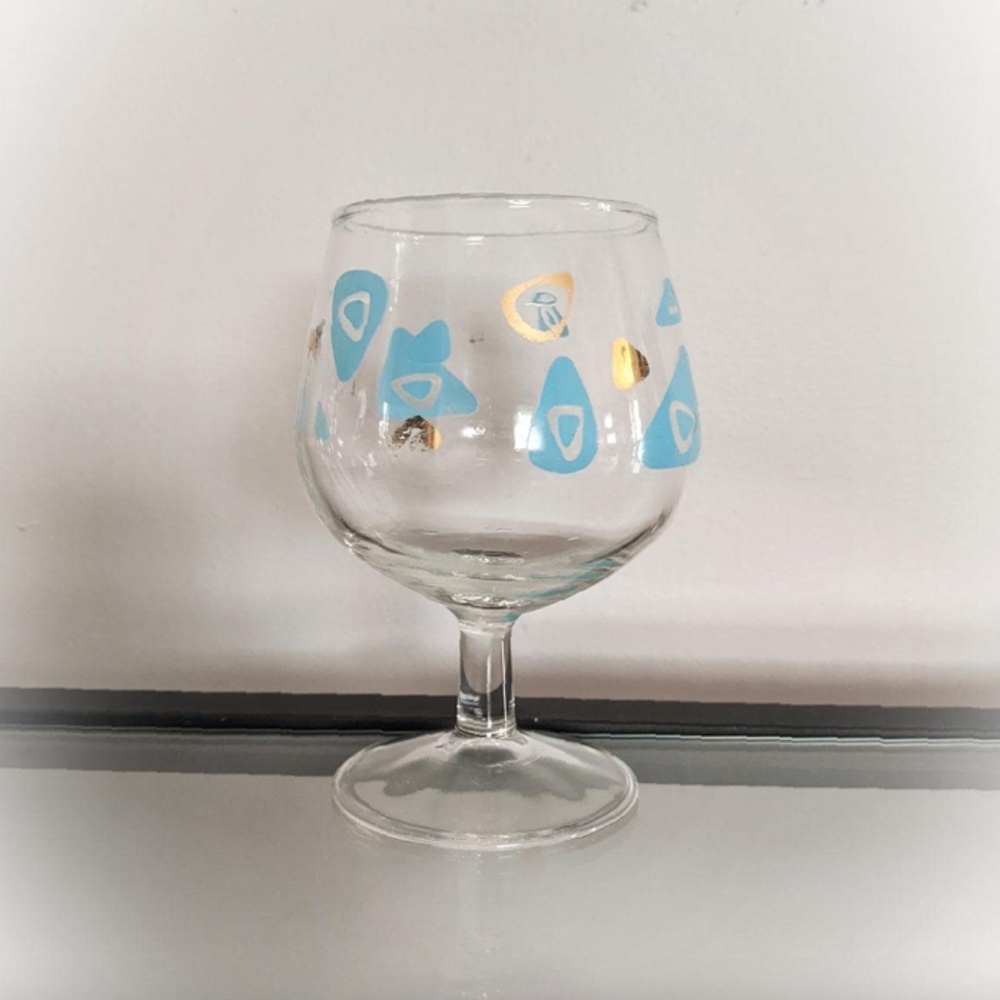 Vintage MCM Goblet: Turquoise & Gold Atomic Design